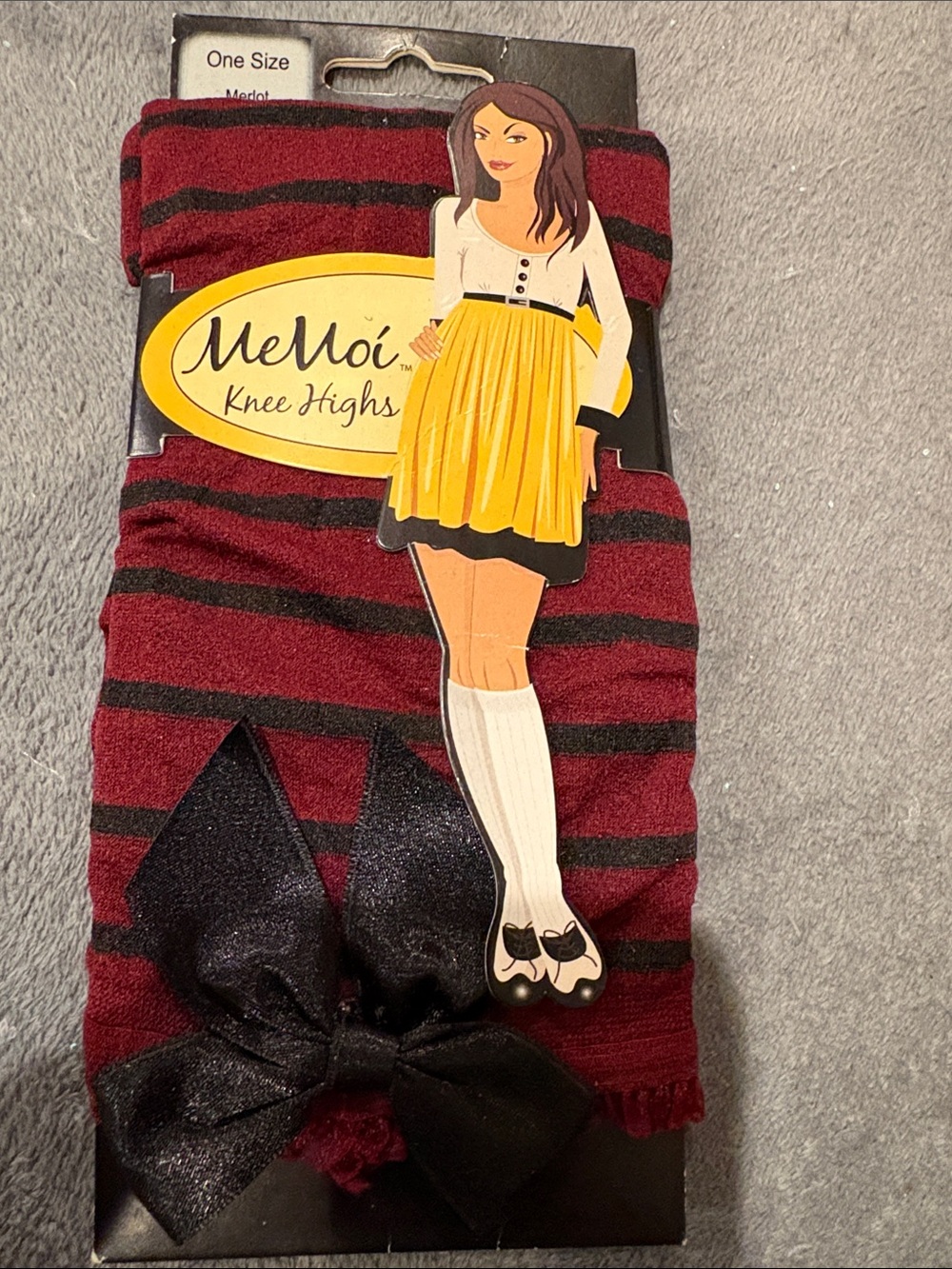 MeMoi Girls' Maroon & Black Striped Knee Highs with Bow